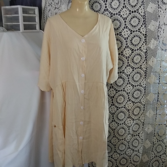 Beige Button down Mini Dress - Picture 1 of 4